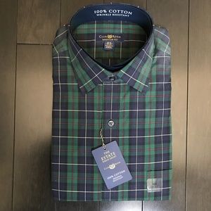 NWT Club Room 100% Cotton Wrinkle Resistant Plaid Shirt